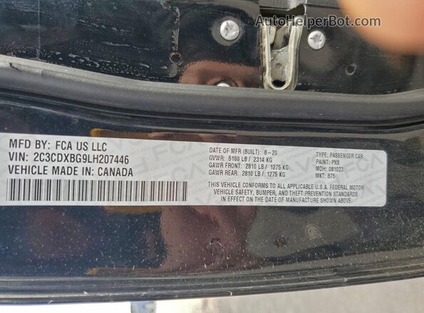 2C3CDXBG9LH207446 2020 DODGE CHARGER Черный Вид наклейки с VIN-кодом