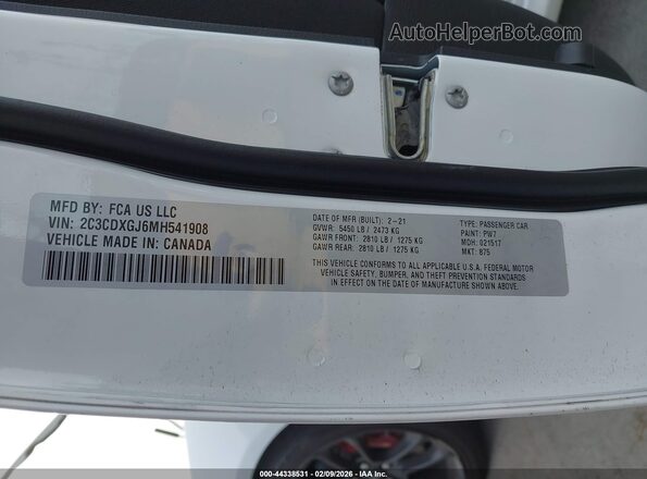 2C3CDXGJ6MH541908 2021 DODGE CHARGER White Engine compartment view
