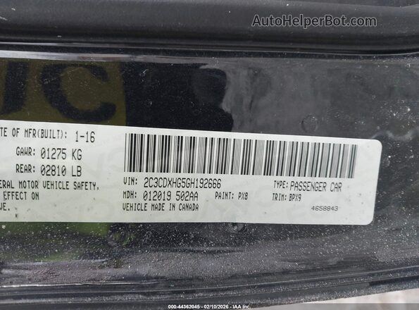 2C3CDXHG5GH192666 2016 DODGE CHARGER Черный Вид подкапотного пространства