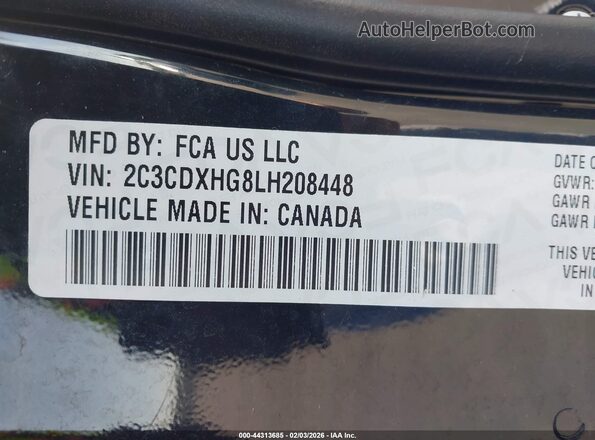 2C3CDXHG8LH208448 2020 DODGE CHARGER Черный Вид подкапотного пространства