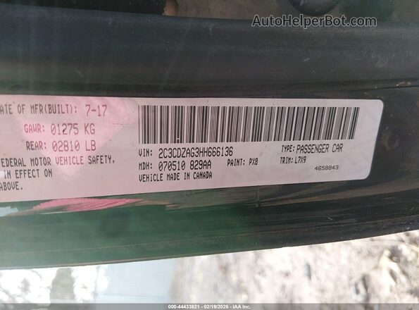 2C3CDZAG3HH666136 2017 DODGE CHALLENGER Черный Вид подкапотного пространства