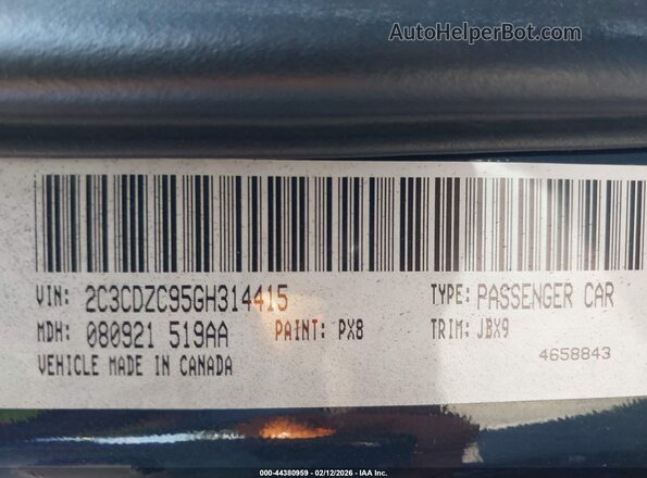 2C3CDZC95GH314415 2016 DODGE CHALLENGER Черный Вид подкапотного пространства