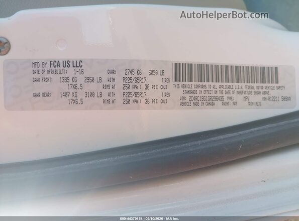 2C4RC1BG1GR296435 2016 CHRYSLER TOWN & COUNTRY Белый Вид подкапотного пространства