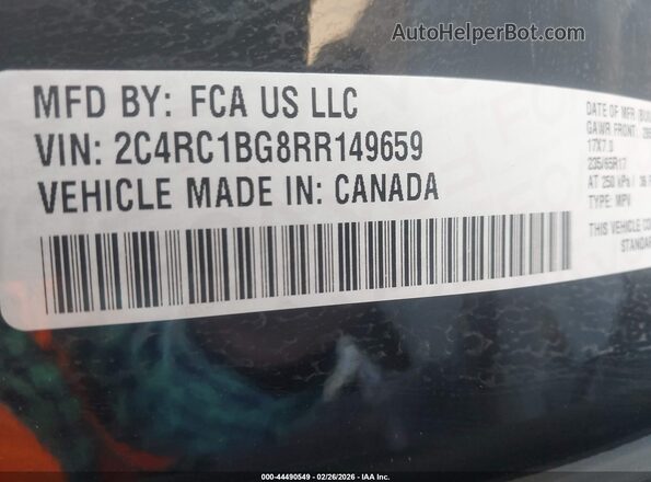 2C4RC1BG8RR149659 2024 CHRYSLER PACIFICA Черный Вид подкапотного пространства