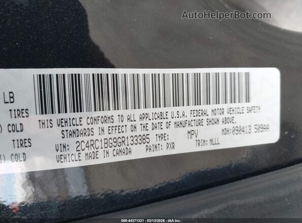 2C4RC1BG9GR133385 2016 CHRYSLER TOWN & COUNTRY Black Widok komory silnika