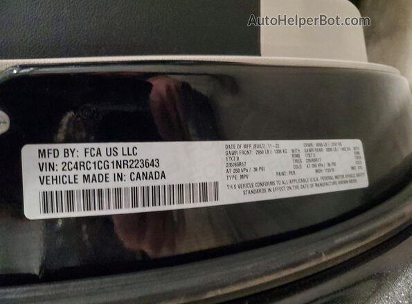 2C4RC1CG1NR223643 2022 CHRYSLER VOYAGER Black Вид наклейки з VIN-кодом