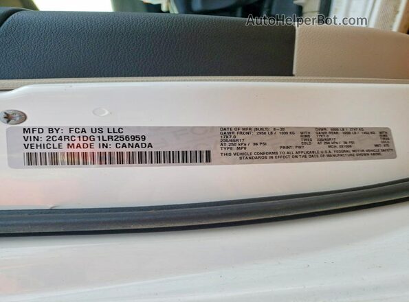 2C4RC1DG1LR256959 2020 CHRYSLER VOYAGER Белый Вид наклейки с VIN-кодом