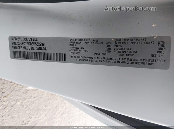 2C4RC1GG0SR562299 2025 CHRYSLER PACIFICA Белый Вид подкапотного пространства