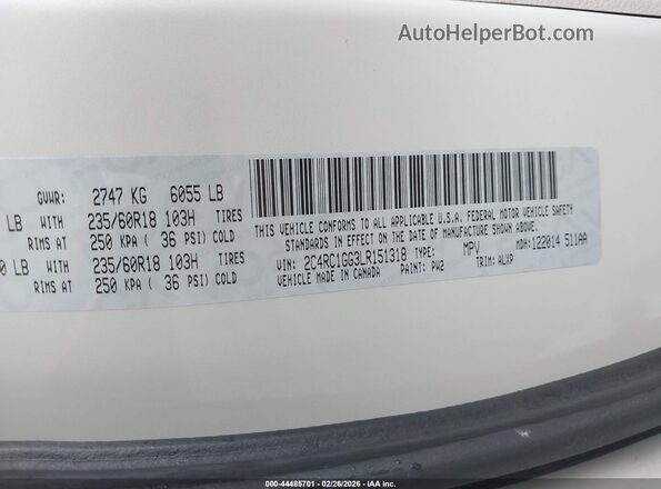 2C4RC1GG3LR151318 2020 CHRYSLER PACIFICA Белый Вид подкапотного пространства