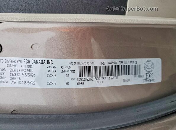 2C4RC1GG5HR817425 2017 CHRYSLER PACIFICA Желто-коричневый Панорамный вид салона 360°