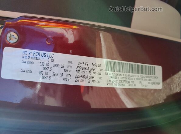 2C4RC1GG5KR730244 2019 CHRYSLER PACIFICA Red Սալոնի 360 աստիճան տեսք