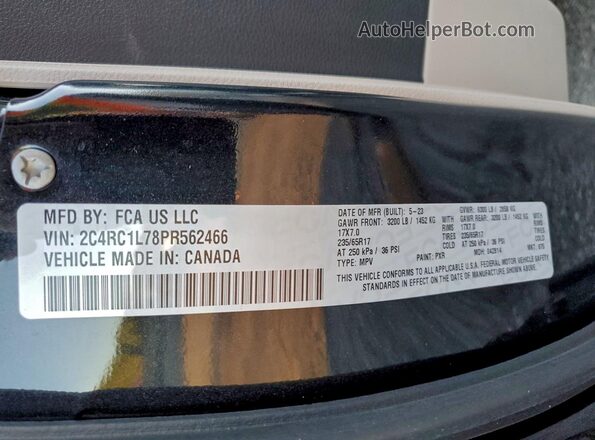 2C4RC1L78PR562466 2023 CHRYSLER PACIFICA Black Widok naklejki z numerem VIN