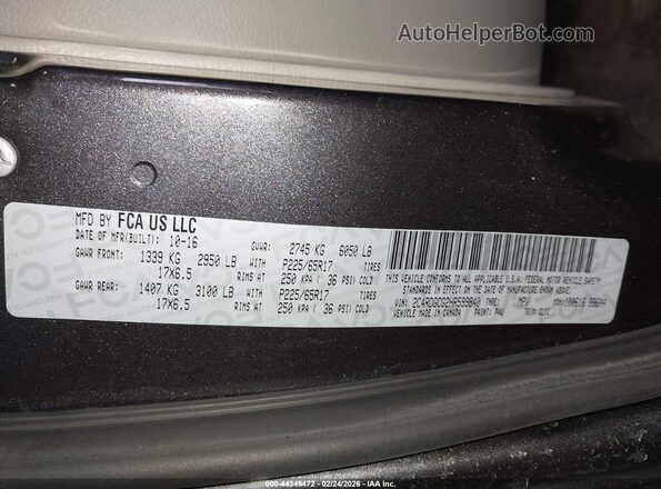 2C4RDGCG2HR599840 2017 DODGE GRAND CARAVAN Серый Вид подкапотного пространства