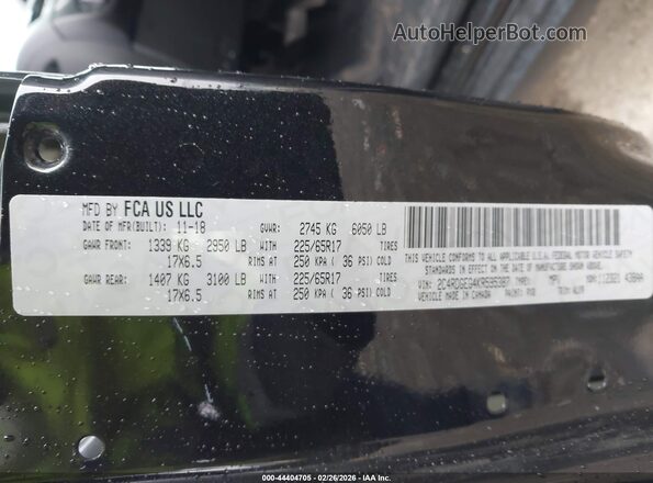 2C4RDGEG4KR595387 2019 DODGE GRAND CARAVAN Black Vista del compartimento del motor