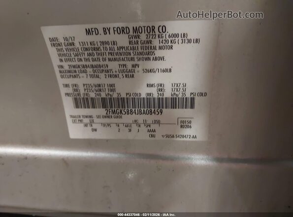 2FMGK5B84JBA08459 2018 FORD FLEX Серый Вид подкапотного пространства