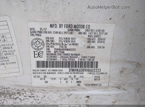 2FMHK6D89HBA02223 2017 FORD FLEX Белый Вид подкапотного пространства