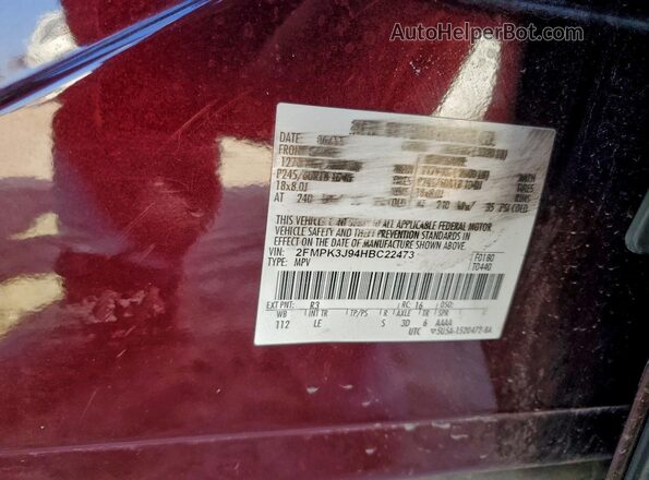 2FMPK3J94HBC22473 2017 FORD EDGE Красный Вид наклейки с VIN-кодом