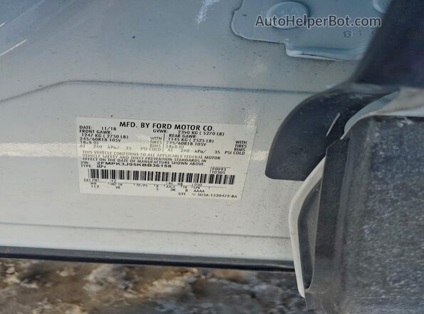 2FMPK3J95KBB36158 2019 FORD EDGE White Vista de la etiqueta del VIN
