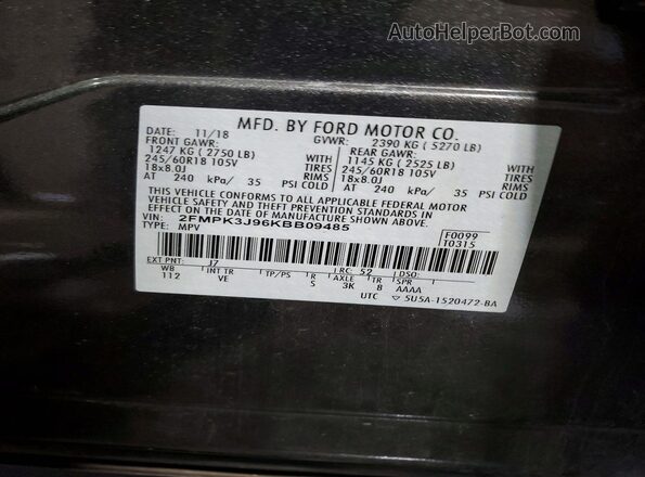 2FMPK3J96KBB09485 2019 FORD EDGE Серый Панорамный вид салона 360°