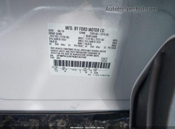 2FMPK3J97KBC63185 2019 FORD EDGE White Вид підкапотного простору