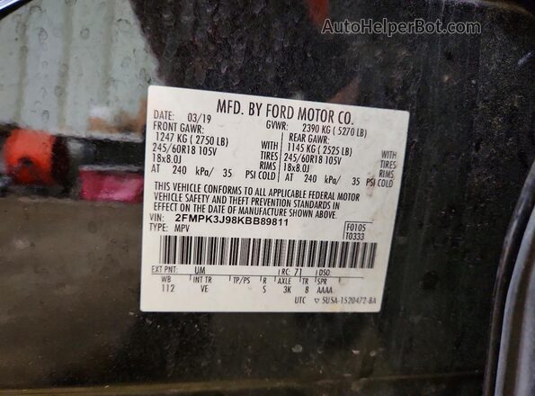 2FMPK3J98KBB89811 2019 FORD EDGE Black VIN sticker view