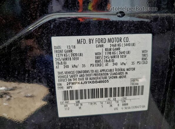 2FMPK4J91KBB48605 2019 FORD EDGE Черный 