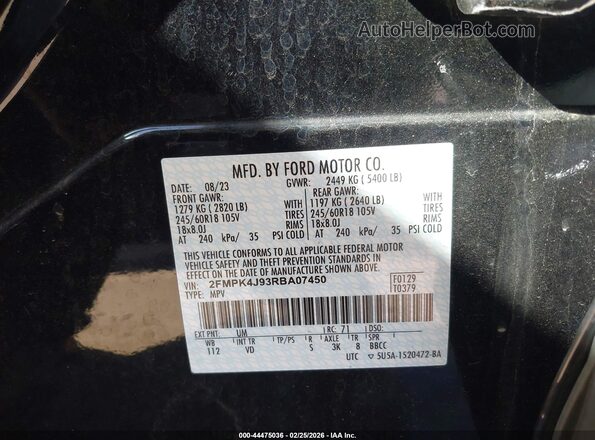 2FMPK4J93RBA07450 2024 FORD EDGE Black Vista del compartimento del motor