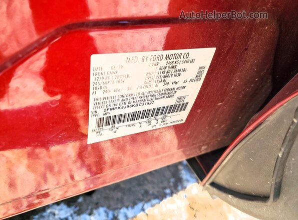 2FMPK4J96KBC31527 2019 FORD EDGE Красный Вид наклейки с VIN-кодом