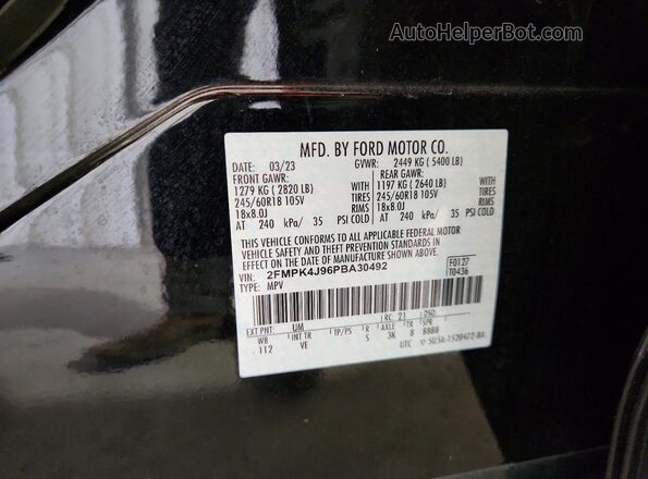2FMPK4J96PBA30492 2023 FORD EDGE Black VIN კოდის სტიკერის ხედი