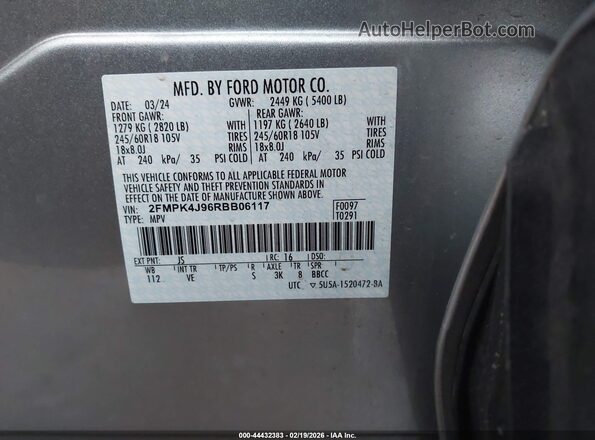 2FMPK4J96RBB06117 2024 FORD EDGE Серебряный Вид подкапотного пространства