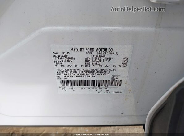 2FMPK4J97PBA29139 2023 FORD EDGE White Вид підкапотного простору