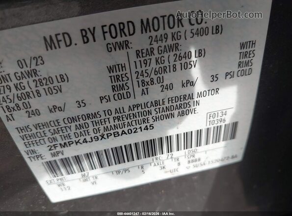 2FMPK4J9XPBA02145 2023 FORD EDGE Серый Вид подкапотного пространства