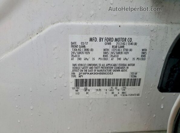 2FMPK4K90HBB83353 2017 FORD EDGE White Սալոնի 360 աստիճան տեսք