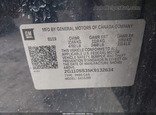 2G1105S35K9132634 2019 CHEVROLET IMPALA Синий Вид подкапотного пространства