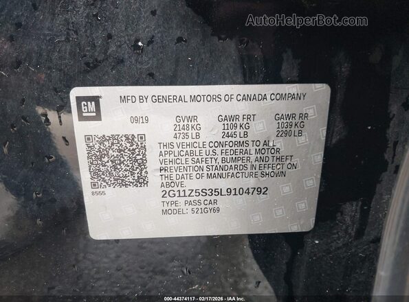 2G11Z5S35L9104792 2020 CHEVROLET IMPALA Black Widok komory silnika