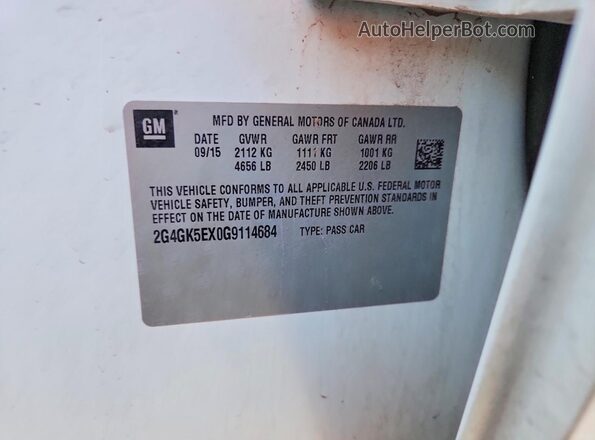 2G4GK5EX0G9114684 2016 BUICK REGAL Белый Вид подкапотного пространства