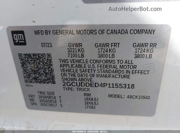 2GCUDDED4P1155318 2023 CHEVROLET SILVERADO Белый Вид подкапотного пространства