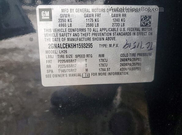 2GNALCEK6H1593295 2017 CHEVROLET EQUINOX Черный Вид наклейки с VIN-кодом
