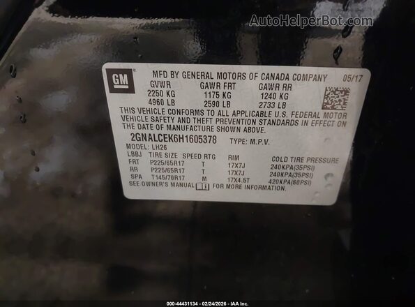2GNALCEK6H1605378 2017 CHEVROLET EQUINOX Черный Вид подкапотного пространства