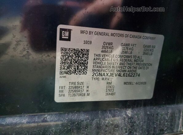 2GNAXJEV4L6162274 2020 CHEVROLET EQUINOX Blue Widok naklejki z numerem VIN