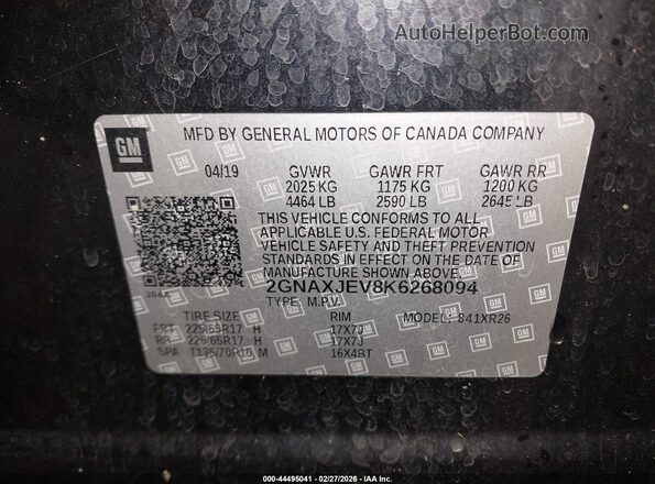 2GNAXJEV8K6268094 2019 CHEVROLET EQUINOX Black Widok komory silnika