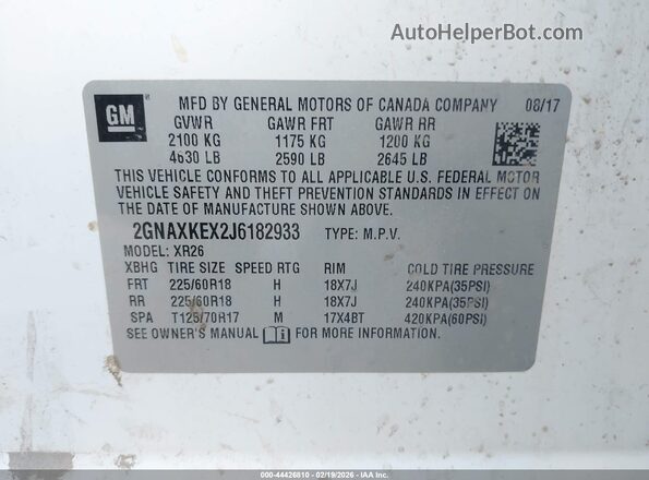 2GNAXKEX2J6182933 2018 CHEVROLET EQUINOX Белый Вид подкапотного пространства