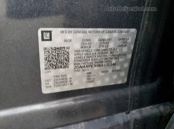 2GNAXPEX6K6101348 2019 CHEVROLET EQUINOX Gray Widok naklejki z numerem VIN