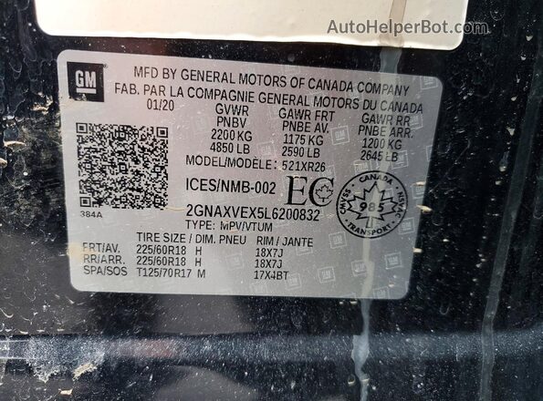 2GNAXVEX5L6200832 2020 CHEVROLET EQUINOX Black Widok naklejki z numerem VIN