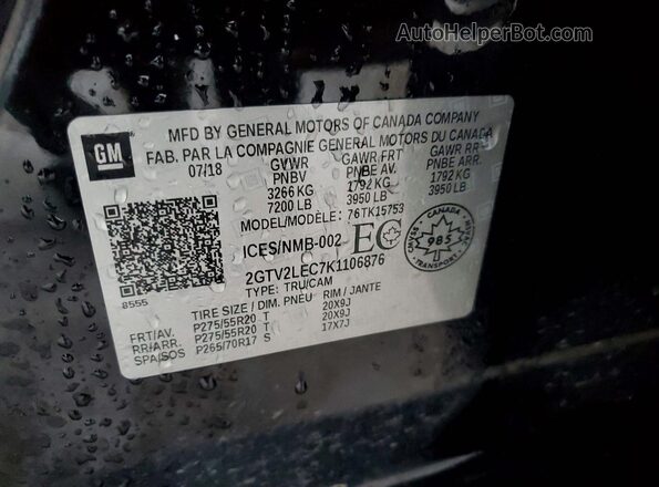 2GTV2LEC7K1106876 2019 GMC SIERRA Black Вид підкапотного простору