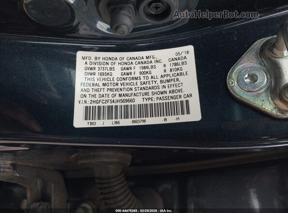 2HGFC2F54JH569660 2018 HONDA CIVIC Dark Blue Вид подкапотного пространства