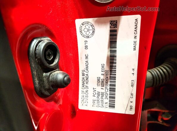 2HGFC2F55KH041630 2019 HONDA CIVIC Red Вид підкапотного простору
