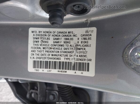 2HGFC2F72HH545465 2017 HONDA CIVIC Серебряный Вид подкапотного пространства