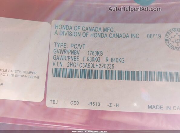 2HGFC3A59LH220235 2020 HONDA CIVIC SI Красный Вид подкапотного пространства