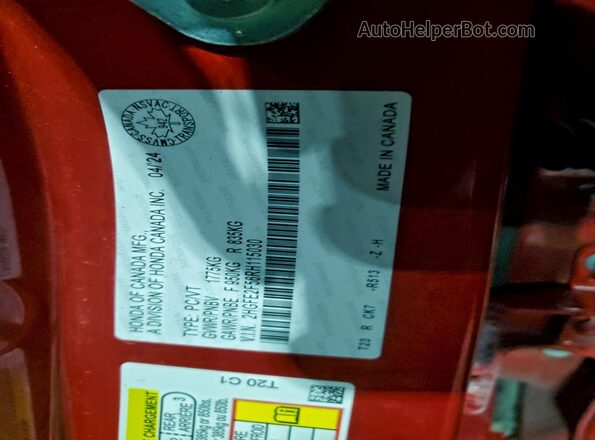 2HGFE2F56RH115030 2024 HONDA CIVIC Red Vista de la etiqueta del VIN